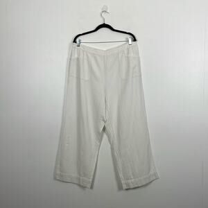 Soft Surroundings Womens L Wide Leg Pull On 2 Pockets High Rise Cotton Pants